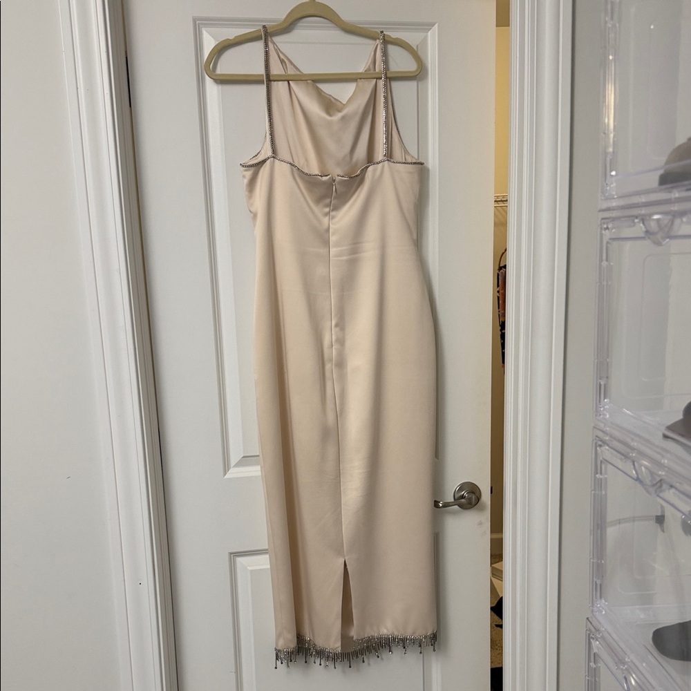 House of CB Blush-Beige Slip Midi Dress with Beaded Hem - Picture 5 of 5